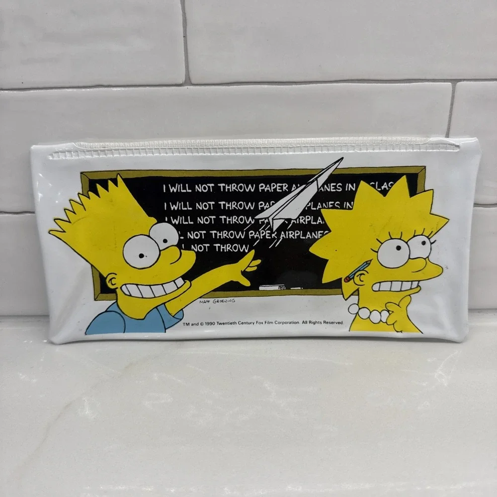 Vintage 1990 Simpsons Vinyl Pencil Case Zippered Matt Groening Bart Lisa Simpson